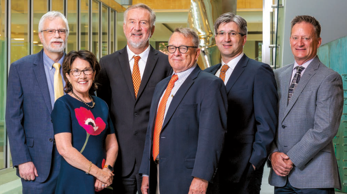 From left, Peter Gehlbach, Elizabeth Cordia, Peter J McDonnell, Jay Rosser, Amir Kashani, Dennis Cain. Gehlbach, the J Willard Marriott, Jr Professor of Ophthalmology, is a longtime friend of the Pickens family. (Image courtesy of Wilmer Eye Institute)