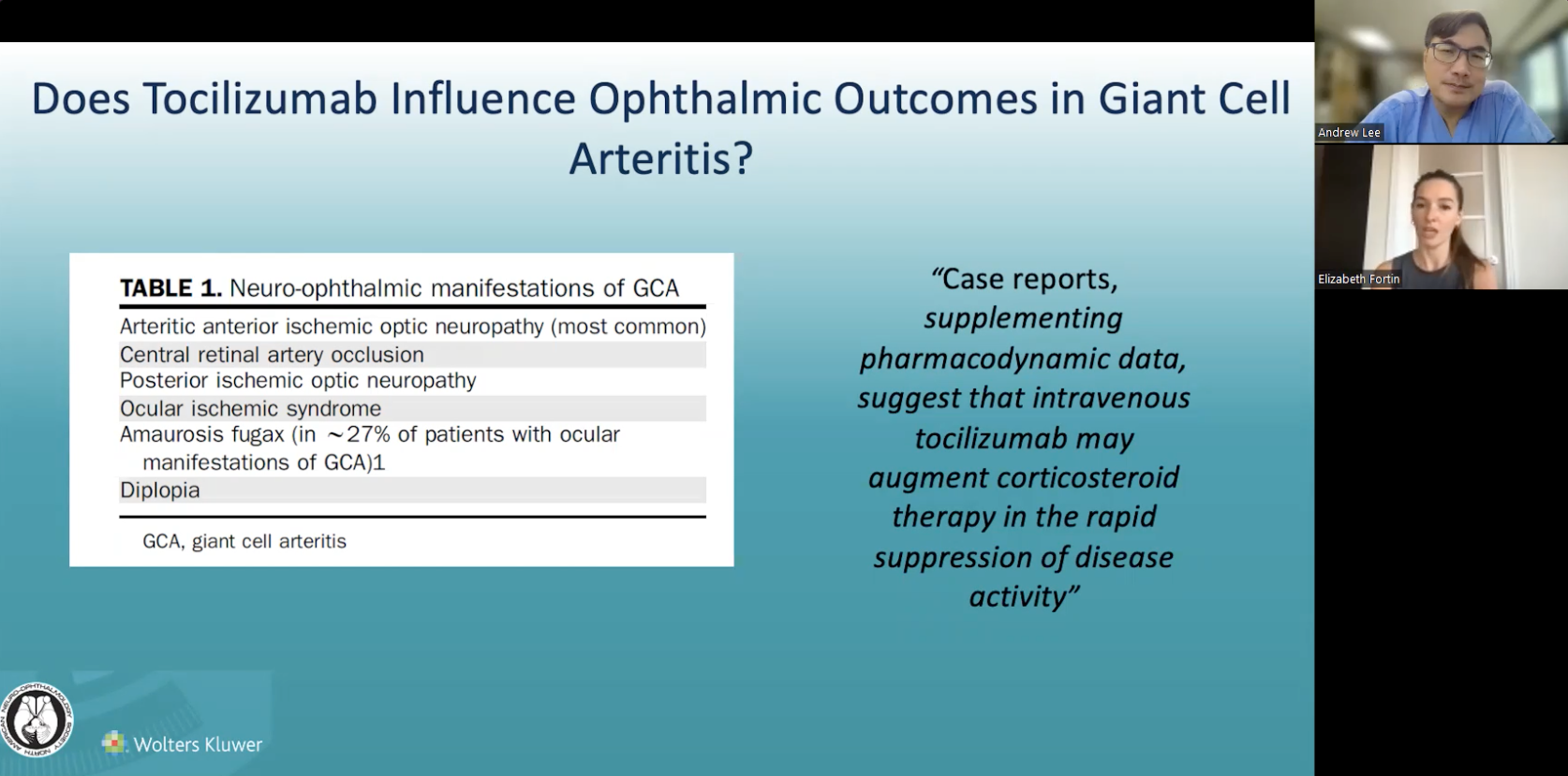 Vlog: Tocilizumab can have an influence on ophthalmic outcomes in giant cell arteritis