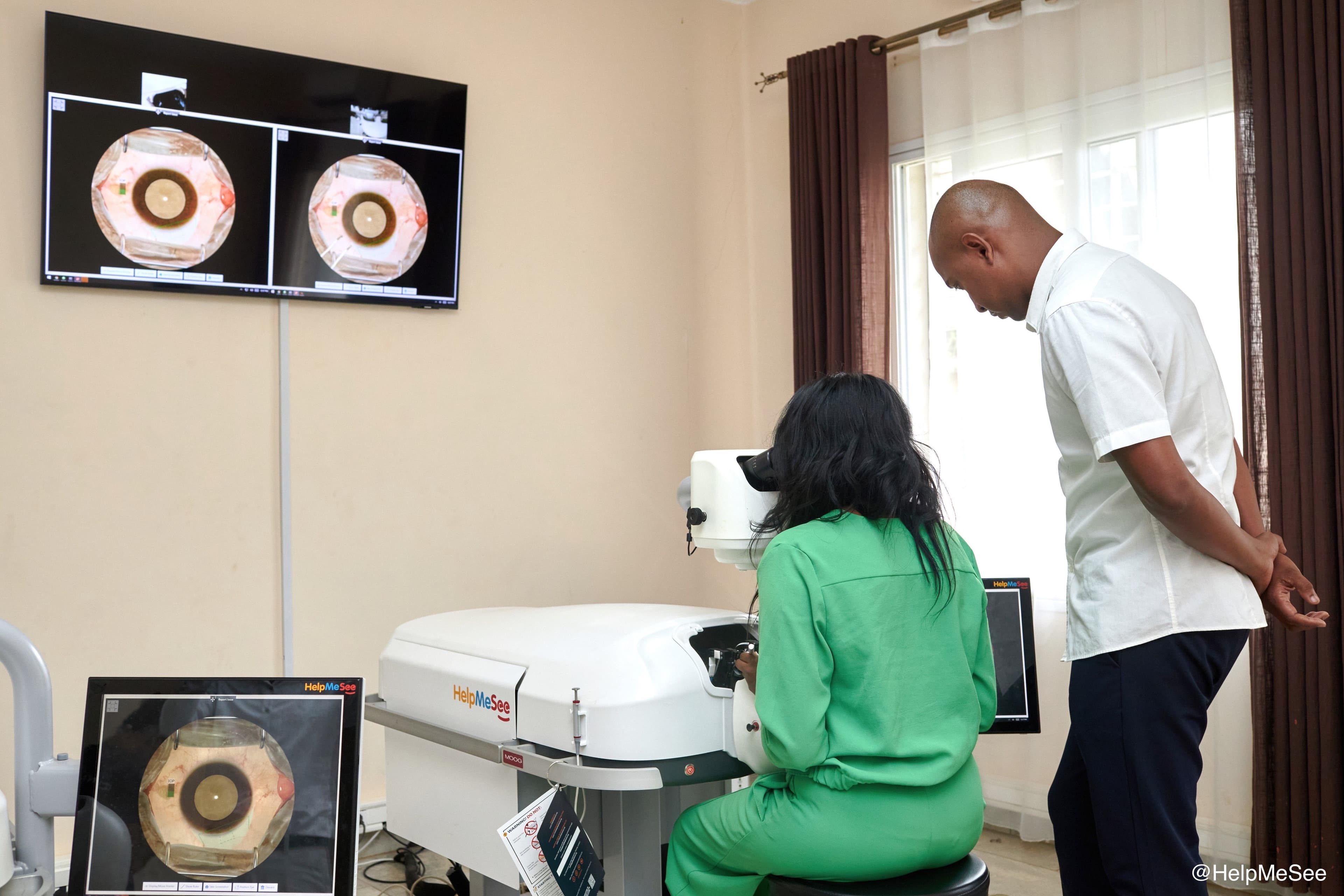 Thanks to the generosity of HelpMeSee donors, Dr. Bezawit, seated, was able to complete her training on HelpMeSee’s Eye Surgery Simulator and return home to Ethiopia, where she is operating on live patients, restoring their sight. (Image credit: HelpMeSee)